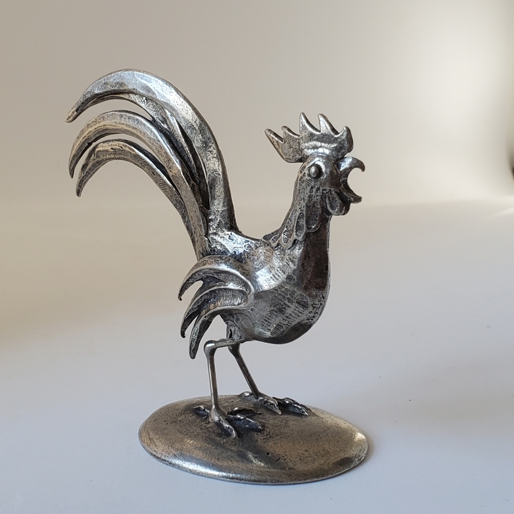 Michel Laude Solid Pewter Rooster Coq Signed by Artist - Etain 95/5 France